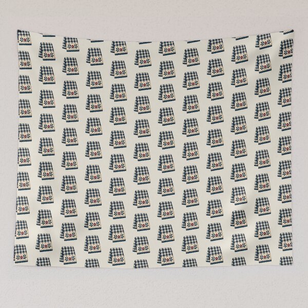 Item preview, Navy Gingham Tea Towel with Folk Embroidery designed and sold by H. Doucette Studio.