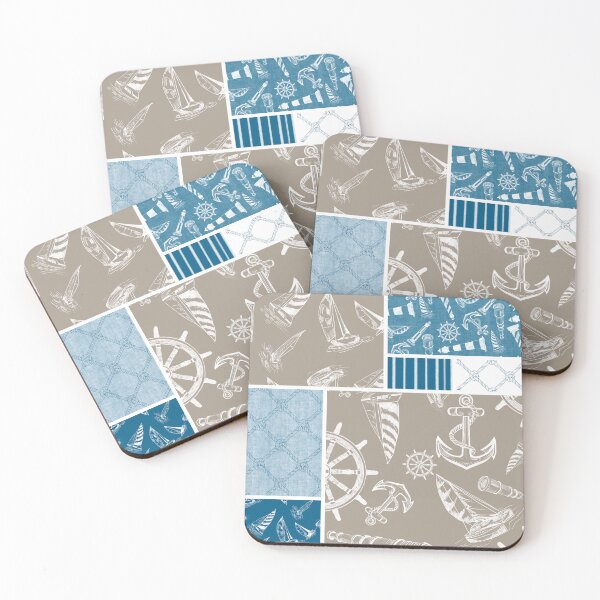 Item preview, Ocean Blue and Driftwood Quilt Design Nautical Charcoal Sketches Collection- Features Netting, Stripes, Nautical Items, and Lighthouse Designs designed and sold by PD-Coastal.