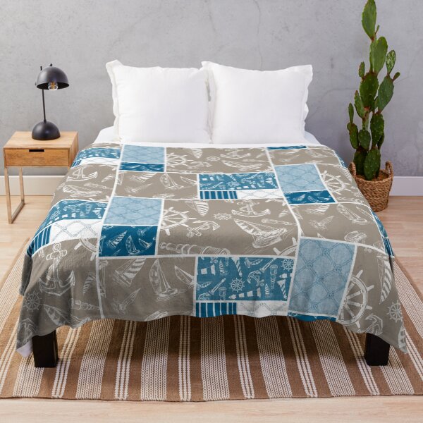 Item preview, Ocean Blue and Driftwood Quilt Design Nautical Charcoal Sketches Collection- Features Netting, Stripes, Nautical Items, and Lighthouse Designs designed and sold by PD-Coastal.