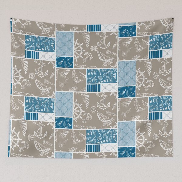 Item preview, Ocean Blue and Driftwood Quilt Design Nautical Charcoal Sketches Collection- Features Netting, Stripes, Nautical Items, and Lighthouse Designs designed and sold by PD-Coastal.