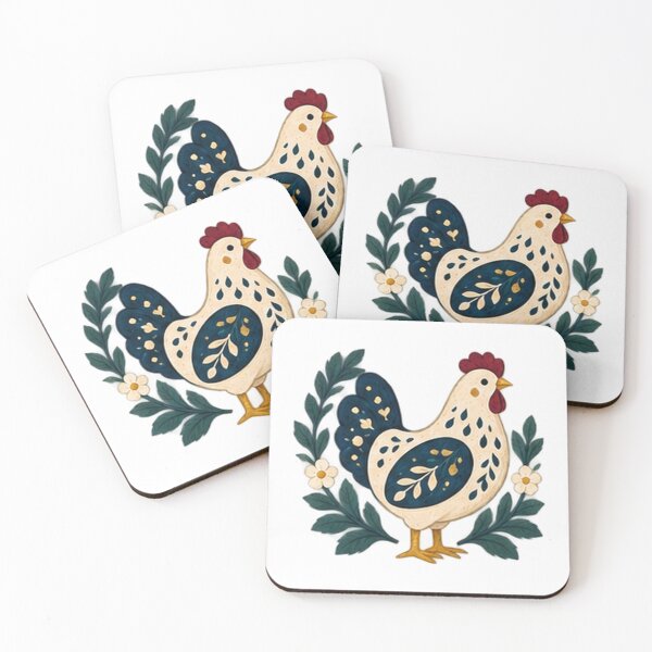 Item preview, Folk Art Hen with Leaf Wreath designed and sold by H. Doucette Studio.