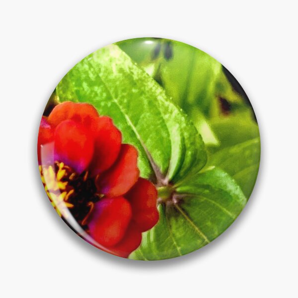 Item preview, Red Zinnia Bloom with Lush Green Leaves — Fresh Summer Garden Photography designed and sold by Pink Ribbon Flowers .