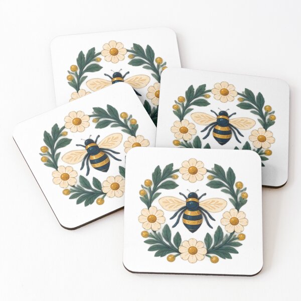Item preview, Honeybee in a Chamomile and Leaf Wreath designed and sold by H. Doucette Studio.