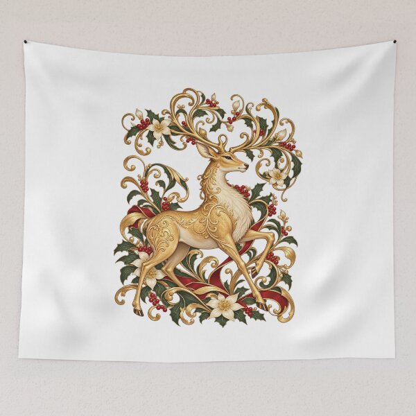 Item preview, Golden Christmas Reindeer – Art Nouveau Holiday Elegance designed and sold by MetaModel Editions.