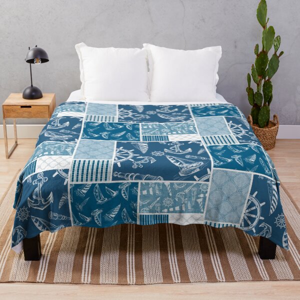 Item preview, Ocean Blue Quilt Design Nautical Charcoal Sketches Collection- Features Netting, Stripes, Nautical Items, and Lighthouse Designs designed and sold by PD-Coastal.