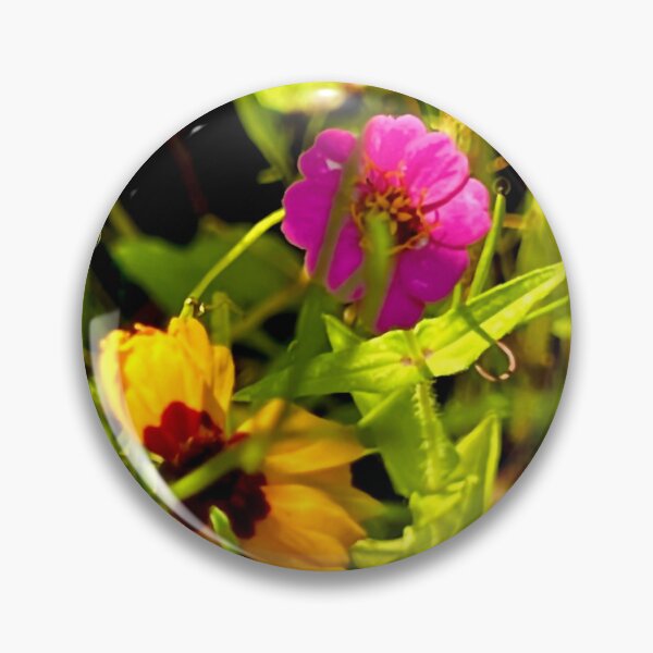 Item preview, Summer Garden Medley — Pink Zinnia and Yellow Coreopsis Among Green Leaves designed and sold by Pink Ribbon Flowers .
