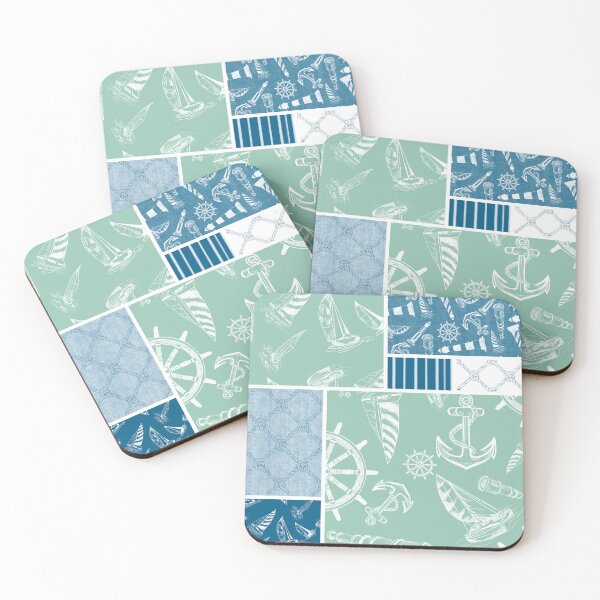 Item preview, Ocean Blue and Seafoam Quilt Design Nautical Charcoal Sketches Collection- Features Netting, Stripes, Nautical Items, and Lighthouse Designs designed and sold by PD-Coastal.