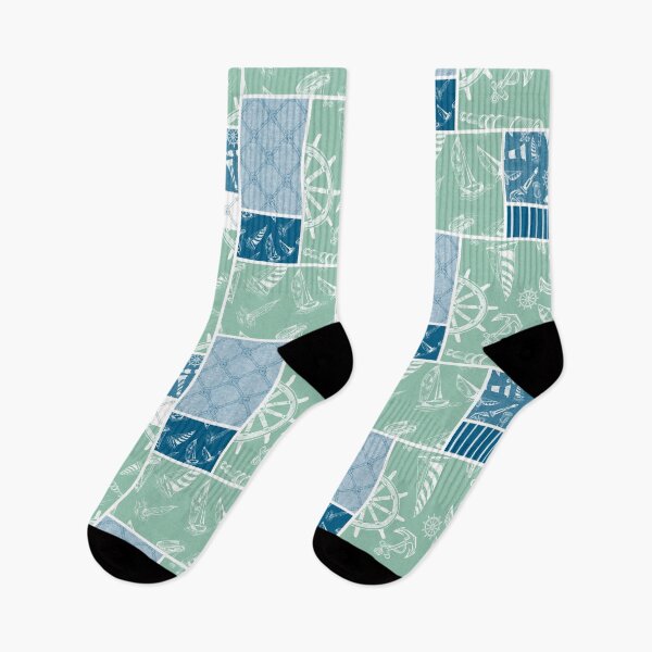 Item preview, Ocean Blue and Seafoam Quilt Design Nautical Charcoal Sketches Collection- Features Netting, Stripes, Nautical Items, and Lighthouse Designs designed and sold by PD-Coastal.