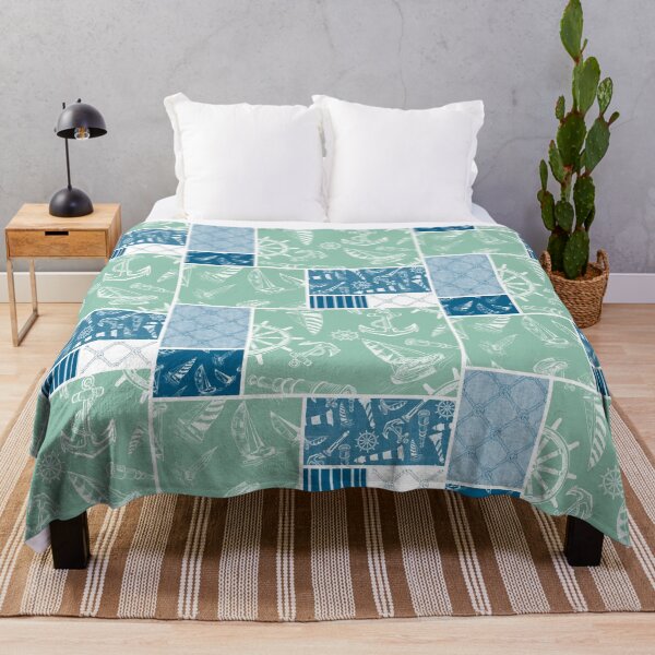 Item preview, Ocean Blue and Seafoam Quilt Design Nautical Charcoal Sketches Collection- Features Netting, Stripes, Nautical Items, and Lighthouse Designs designed and sold by PD-Coastal.
