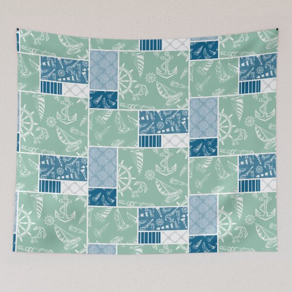 Item preview, Ocean Blue and Seafoam Quilt Design Nautical Charcoal Sketches Collection- Features Netting, Stripes, Nautical Items, and Lighthouse Designs designed and sold by PD-Coastal.