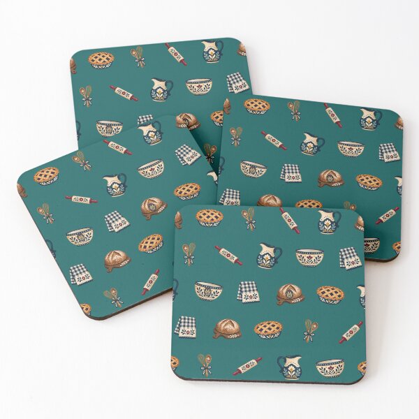 Item preview, Teal Folk Kitchen Pattern, Pies, Pitchers and Rolling Pins designed and sold by H. Doucette Studio.