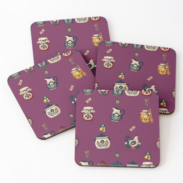 Item preview, Plum Pantry Pattern with Crocks, Jars and Hens designed and sold by H. Doucette Studio.
