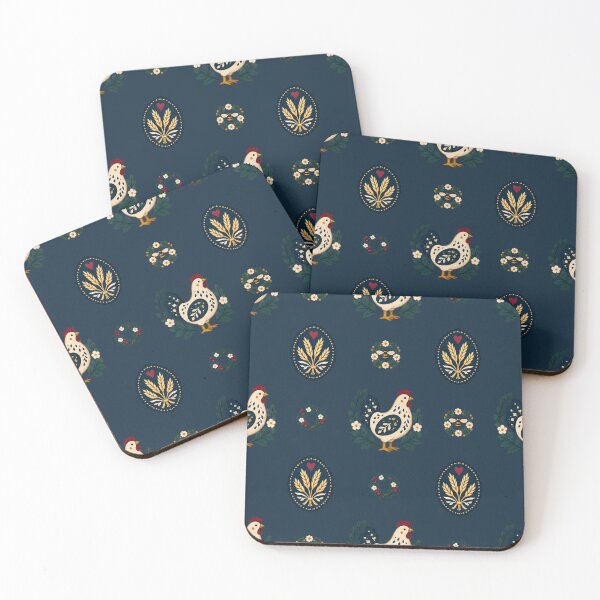 Item preview, Navy Hen and Wheat Medallion Pattern designed and sold by H. Doucette Studio.