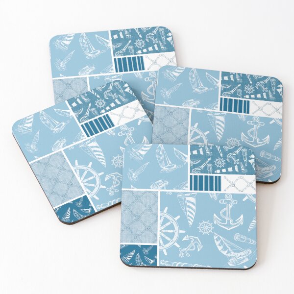 Item preview, Ocean Blue and Sky Blue Quilt Design Nautical Charcoal Sketches Collection- Features Netting, Stripes, Nautical Items, and Lighthouse Designs designed and sold by PD-Coastal.