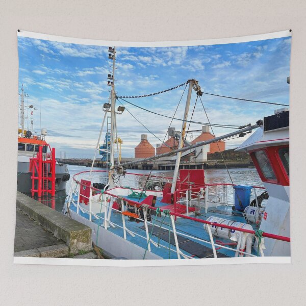 Item preview, Blyth Quayside with Colourful Boats Under Blue Sky designed and sold by Violaman.