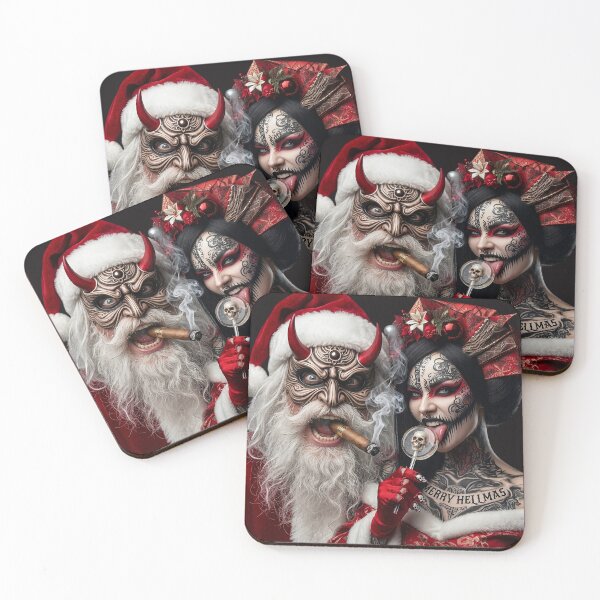 Item preview, Merry Hellmas Masked Santa Geisha Couple designed and sold by Voodoo Store Paranormal Collections.