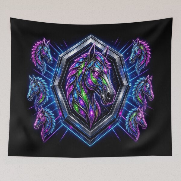 Item preview, Gothic Neon Horse Crest Cyberpunk Stained Glass Stallion designed and sold by Breezes-of-Ida.