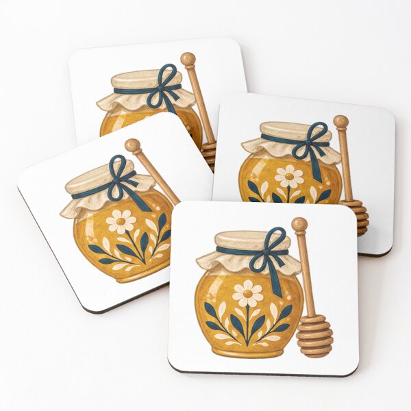 Item preview, Golden Honey Jar with Folk Flower and Dipper designed and sold by H. Doucette Studio.