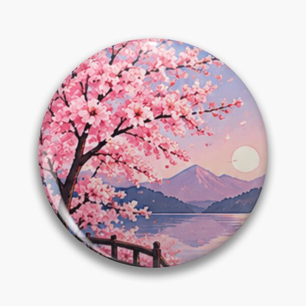 Item preview, Cherry Blossom Lake Landscape Round Painting designed and sold by Rehnair.