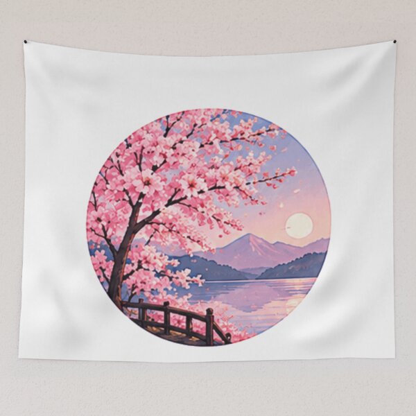 Item preview, Cherry Blossom Lake Landscape Round Painting designed and sold by Rehnair.