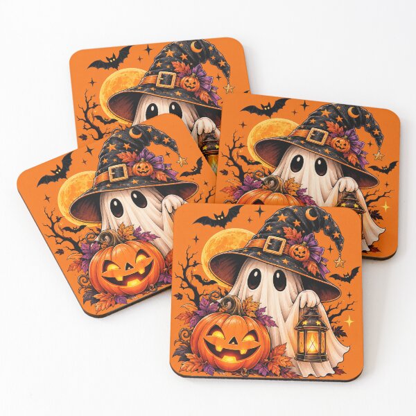 Item preview, Cute Halloween Ghost Witch and Pumpkin – Spooky Autumn Art designed and sold by CUTE_CAT ⭐⭐⭐⭐⭐.