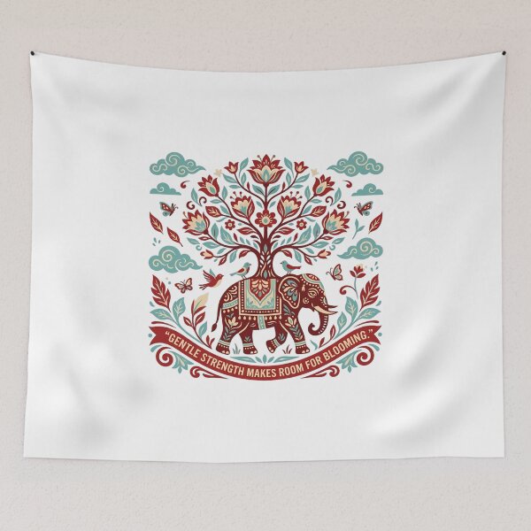 Item preview, Ornate Elephant Carrying Flowering Tree Folk Art Illustration designed and sold by SHOP-Corner.