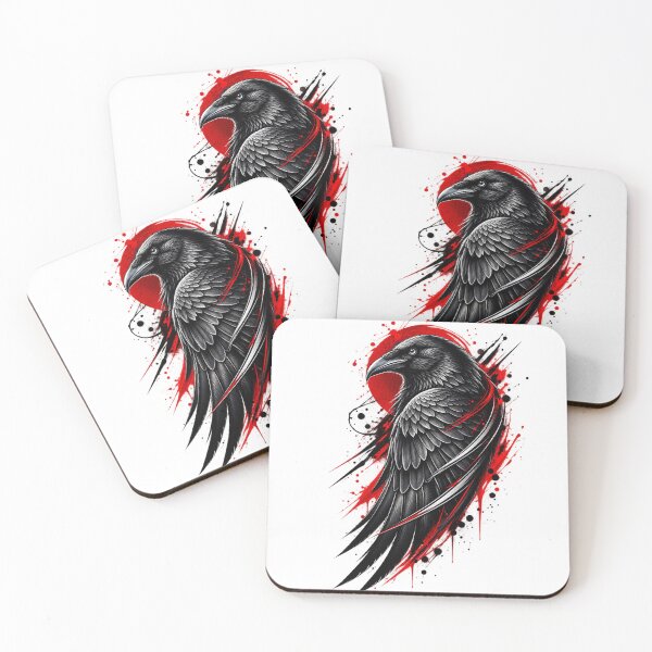 Item preview, Black Raven Red Sun Japanese Ink Art designed and sold by ModernPrints Lab.