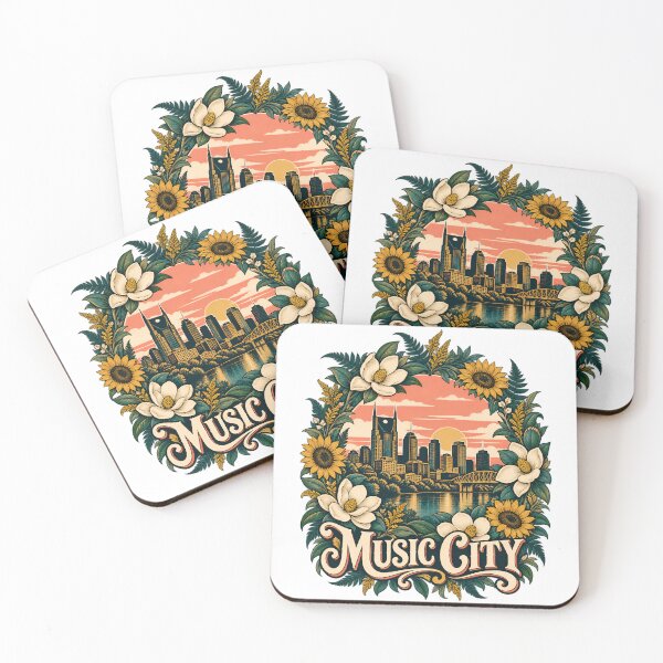 Item preview, Nashville Music City Sunset Floral Skyline designed and sold by Fenay Designs.