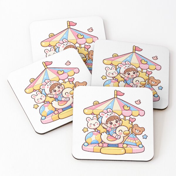 Item preview, Kawaii Pastel Carousel Adventure Cute Bunny Girl Duck Ride Cartoon designed and sold by mumeaw.