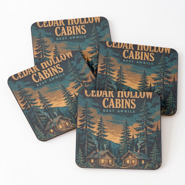 Item preview, Cedar Hollow Cabins Vintage Lake Cabin Poster Dusk designed and sold by MojoHill.