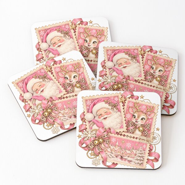 Item preview, Pink Christmas Santa Reindeer Postage Stamps designed and sold by DesigndreamMe.