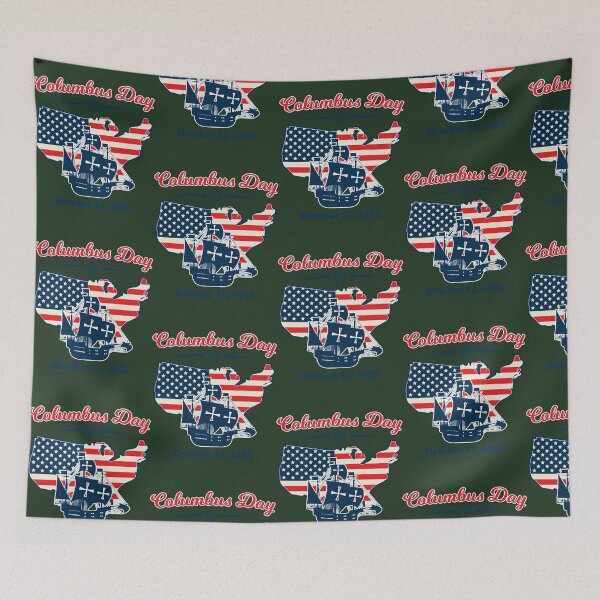 Item preview, COLUMBUS DAY - October 12 1492 - American Flag Map Ship - USA Classic T-Shirt designed and sold by PsychicMedium.
