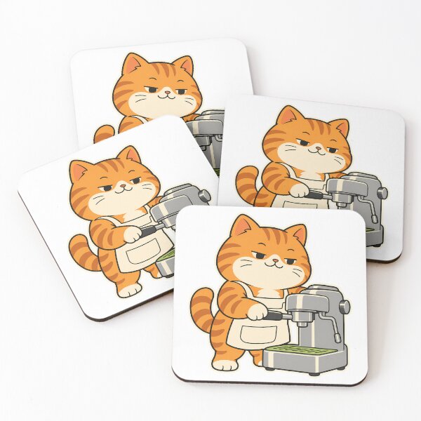 Item preview, Orange Tabby Barista with Apron and Espresso Machine designed and sold by M94 STATION.