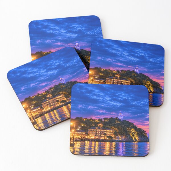 Item preview, Enoshima Blue Hour – Illuminated Island & Coastal Reflections designed and sold by Plus91BIRD.