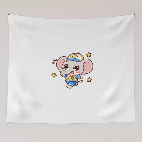 Item preview, Kawaii Baby Elephant Cartoon Cute Happy Elephant in Star Cap designed and sold by mumeaw.