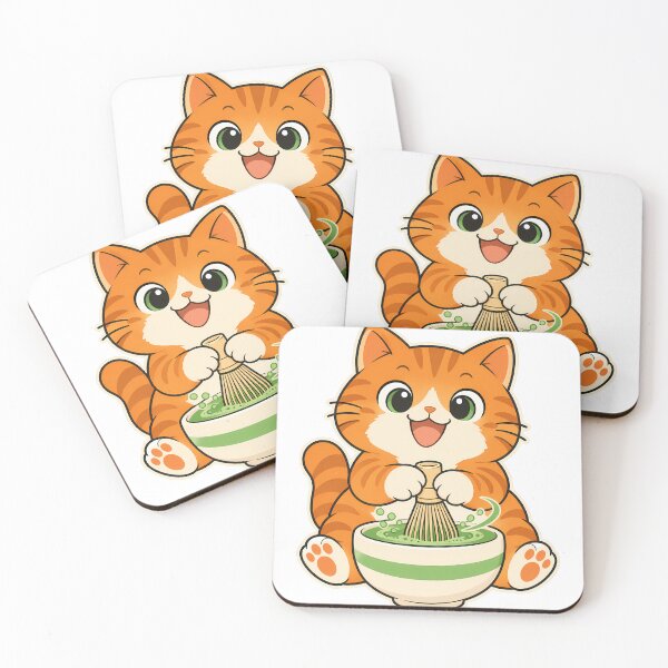 Item preview, Orange Tabby Whisking Matcha in a Striped Bowl designed and sold by M94 STATION.