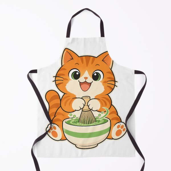 Item preview, Orange Tabby Whisking Matcha in a Striped Bowl designed and sold by M94 STATION.