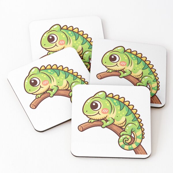 Item preview, Kawaii Chameleon on Branch Cute Green Lizard Reptile Cartoon designed and sold by mumeaw.