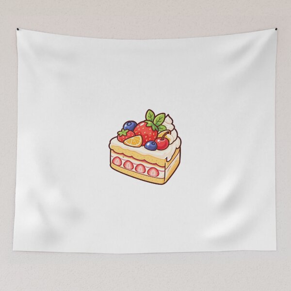 Item preview, Kawaii Strawberry Shortcake Slice Cute Fruit Cake Dessert Cartoon designed and sold by mumeaw.