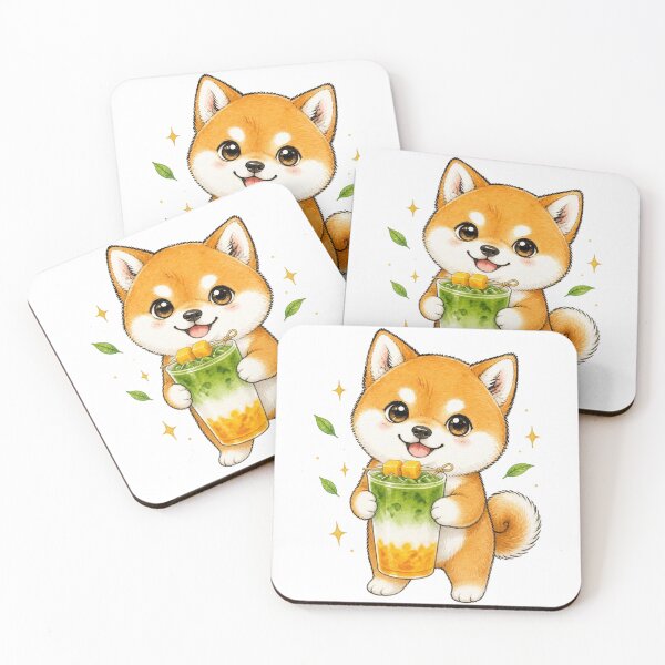 Item preview, Red Shiba Inu with a Mango Matcha Latte designed and sold by Kawaii Matcha Studio.