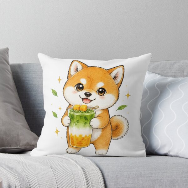 Item preview, Red Shiba Inu with a Mango Matcha Latte designed and sold by Kawaii Matcha Studio.