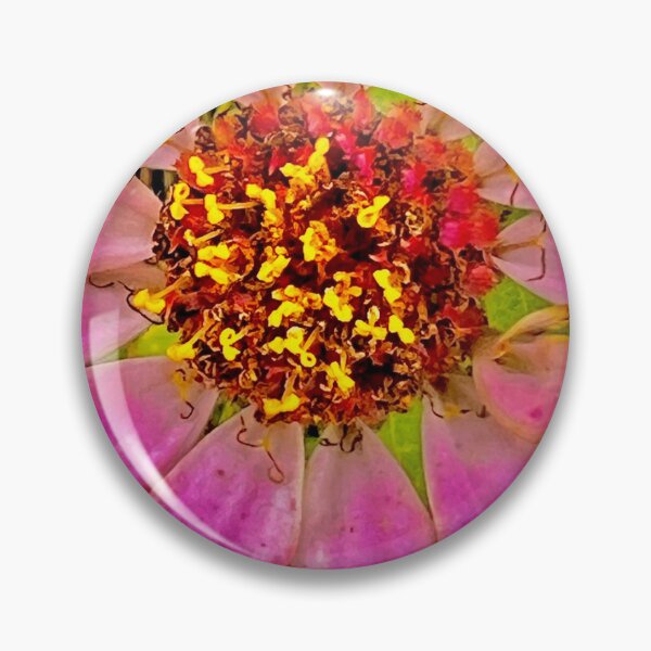 Item preview, Pink Zinnia from Above with Golden Starburst Center — Macro Floral Photography designed and sold by Pink Ribbon Flowers .