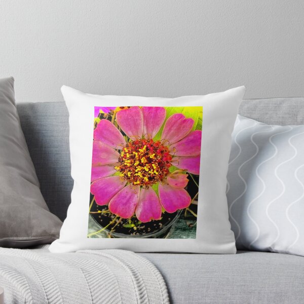 Item preview, Pink Zinnia from Above with Golden Starburst Center — Macro Floral Photography designed and sold by Pink Ribbon Flowers .