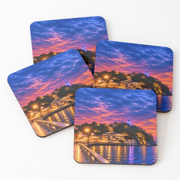 Item preview, Enoshima Magic Sunset – A Dreamlike Japanese Coastal Night designed and sold by Plus91BIRD.