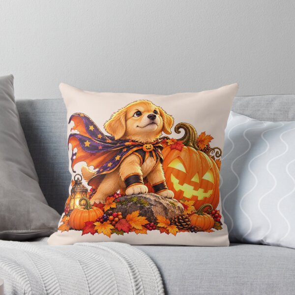 Item preview, Magical Halloween Puppy with Witch Cape and Pumpkin designed and sold by Safe Haven Pets.