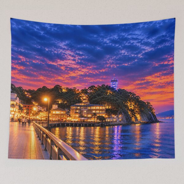 Item preview, Enoshima Magic Sunset – A Dreamlike Japanese Coastal Night designed and sold by Plus91BIRD.
