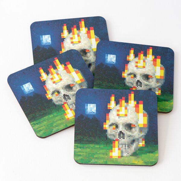 Item preview, Pixel Art Flaming Skull at Night designed and sold by Faissal Thomass.