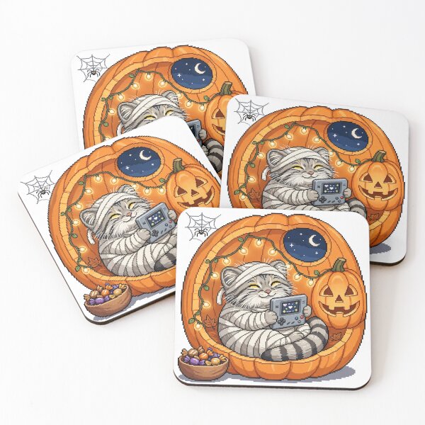 Item preview, Manul Mummy Pumpkin Gamer Halloween Pixel Art designed and sold by Ebodega.