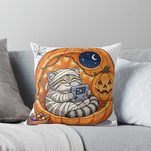 Item preview, Manul Mummy Pumpkin Gamer Halloween Pixel Art designed and sold by Ebodega.