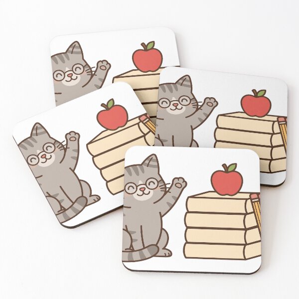 Item preview, Grey Tabby Teacher Cat with Glasses, Books, Apple and Pencils, Classroom Cat designed and sold by ElicitaDesign.